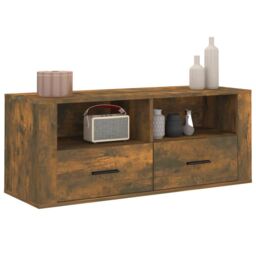 Berkfield Home TV Cabinet Smoked Oak 100x35x40 cm Engineered Wood in Brown - Size: 100 x 35 x 40 cm - thumbnail 4
