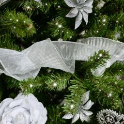 Melody Maison Silver Sparkle Ruffle Christmas Tree Ribbon - 270cm (2.7m / 106.3') in Metallic Silver - thumbnail 6