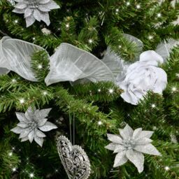 Melody Maison Silver Sparkle Ruffle Christmas Tree Ribbon - 270cm (2.7m / 106.3') in Metallic Silver - thumbnail 5