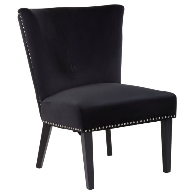Orsina Velvet Dining Chair, Dining Room Accent Chair, Velvet Upholstered Wing Chair with Wooden Legs in Black - image 1