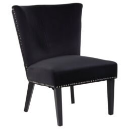 Orsina Velvet Dining Chair, Dining Room Accent Chair, Velvet Upholstered Wing Chair with Wooden Legs in Black - thumbnail 7