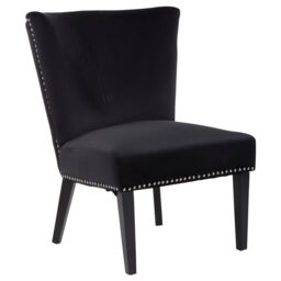 Orsina Velvet Dining Chair, Dining Room Accent Chair, Velvet Upholstered Wing Chair with Wooden Legs in Black