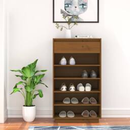Berkfield Home Shoe Cabinet Honey Brown 60x34x105 cm Solid Wood Pine - Size: 60 x 34 x 105 cm - thumbnail 2