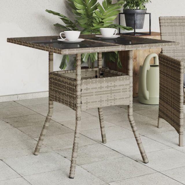 Berkfield Home Garden Table with Glass Top Grey 80x80x75 cm Poly Rattan - Size: 80 x 80 x 75 cm - image 1