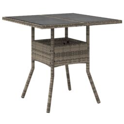 Berkfield Home Garden Table with Glass Top Grey 80x80x75 cm Poly Rattan - Size: 80 x 80 x 75 cm - thumbnail 6