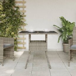 Berkfield Home Garden Table with Glass Top Grey 80x80x75 cm Poly Rattan - Size: 80 x 80 x 75 cm - thumbnail 3