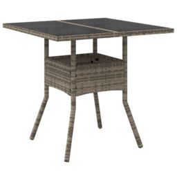 Berkfield Home Garden Table with Glass Top Grey 80x80x75 cm Poly Rattan - Size: 80 x 80 x 75 cm - thumbnail 2