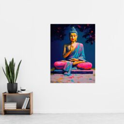 "Artery8 Buddha Statue Pink Blue Buddhism Mindfulness Wall Art Print - Size: W18"" x H24""" - thumbnail 4