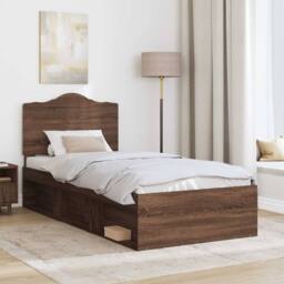 Berkfield Home Bed Frame with Headboard Brown Oak 75 x 190 cm Solid Pine Wood - thumbnail 3