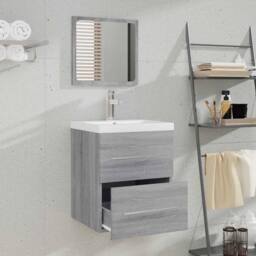 Berkfield Home Bathroom Cabinet with Mirror Grey Sonoma 41x38.5x48 cm Engineered Wood - thumbnail 3