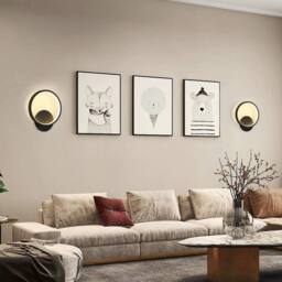EONLION 12W Modern LED Wall Lamp Indoor Warm White Round Wall Light Hallway in Black - thumbnail 4