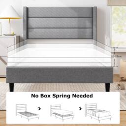 Costway Single Bed Frame Linen Upholstered Platform Bed w/Headboard in Grey - thumbnail 8