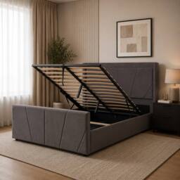 Harmin LUXURY 4ft6 Double Steel Plush Velvet Ottoman Sunshine Winged bed in Dark Grey - Size: EU Double - thumbnail 5