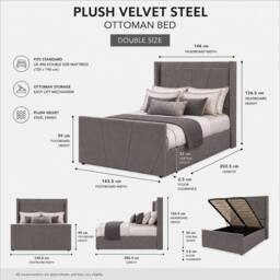 Harmin LUXURY 4ft6 Double Steel Plush Velvet Ottoman Sunshine Winged bed in Dark Grey - Size: EU Double - thumbnail 2