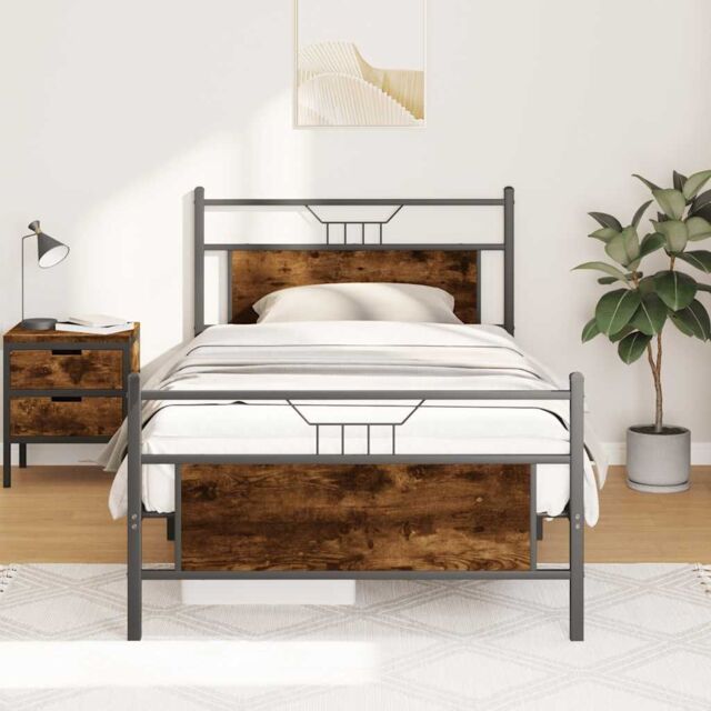 Berkfield Home Bed Frame without Mattress Smoked Oak 100x190 cm Engineered Wood in Brown - image 1