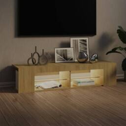 Berkfield Home TV Cabinet with LED Lights Sonoma Oak 135x39x30 cm in Light Tan - Size: 135 x 39 x 30 cm