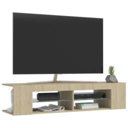 Berkfield Home TV Cabinet with LED Lights Sonoma Oak 135x39x30 cm in Light Tan - Size: 135 x 39 x 30 cm - thumbnail 6