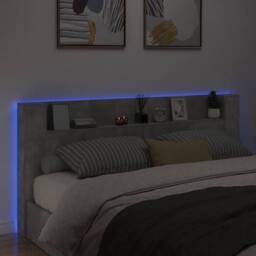 Berkfield Home Headboard Cabinet with LED Concrete Grey 220x16.5x103.5 cm - thumbnail 4