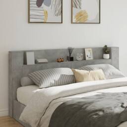 Berkfield Home Headboard Cabinet with LED Concrete Grey 220x16.5x103.5 cm - thumbnail 2