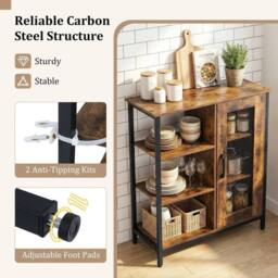 FORGEVIO Coffee Bar Cabinet with Adjustable Shelves Carbon Steel Frame in Brown - thumbnail 4