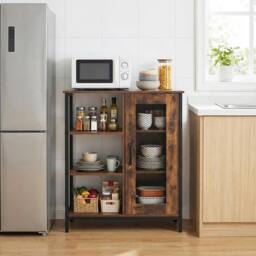 FORGEVIO Coffee Bar Cabinet with Adjustable Shelves Carbon Steel Frame in Brown - thumbnail 3