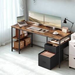 Pirlo Plush Industrial 140CM Computer Desk With Storage Shelves in Brown - thumbnail 2