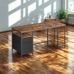 Pirlo Plush Industrial 140CM Computer Desk With Storage Shelves in Brown - thumbnail 3