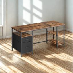 Pirlo Plush Industrial 140CM Computer Desk With Storage Shelves in Brown - thumbnail 4