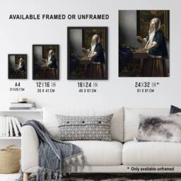 "Artery8 Woman Holding a Balance Vermeer Vintage Wall Art Print Poster in Grey - Size: W18"" x H24""" - thumbnail 3