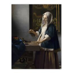"Artery8 Woman Holding a Balance Vermeer Vintage Wall Art Print Poster in Grey - Size: W18"" x H24""" - thumbnail 1