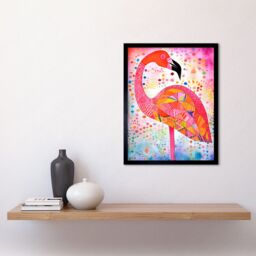 "Artery8 Wall Art Print Flamingo Folk Art Watercolour Painting Art Framed in Black - Size: W12"" x H16""" - thumbnail 2
