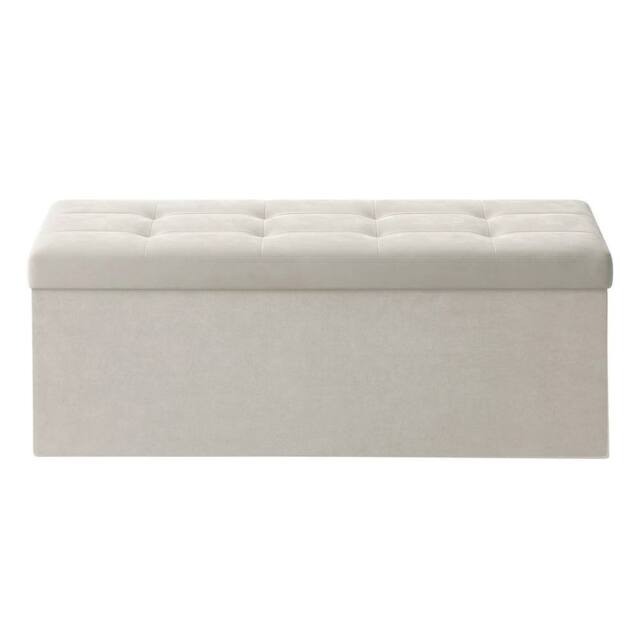 KORVIXA Cream White Foldable Storage Ottoman Cube with Hidden Compartment - Size: 100 cm x 100 cm - image 1