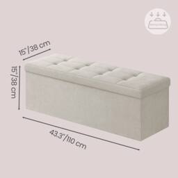 KORVIXA Cream White Foldable Storage Ottoman Cube with Hidden Compartment - Size: 100 cm x 100 cm - thumbnail 2