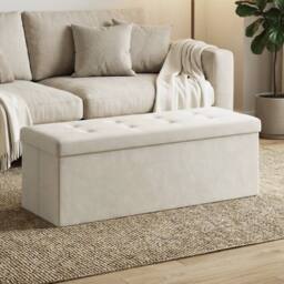 KORVIXA Cream White Foldable Storage Ottoman Cube with Hidden Compartment - Size: 100 cm x 100 cm - thumbnail 3