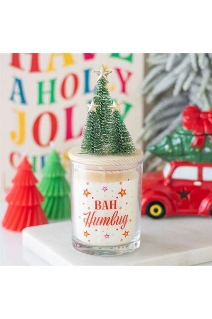 KDMD Bah Humbug Orange & Clove Glass Candle with Tree in White - image 1