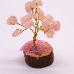 KDMD Mini Gemstone Tree On Wood Base - Rose Quartz (15 stones) in Pink - thumbnail 3