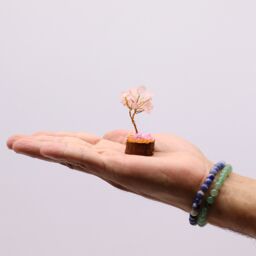 KDMD Mini Gemstone Tree On Wood Base - Rose Quartz (15 stones) in Pink - thumbnail 2