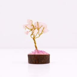 KDMD Mini Gemstone Tree On Wood Base - Rose Quartz (15 stones) in Pink - thumbnail 1