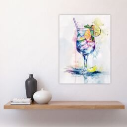 "Artery8 Tropical Cocktail Drink Colourful Watercolour Wall Art Print in White - Size: W24"" x H32""" - thumbnail 4