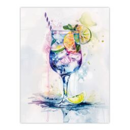 "Artery8 Tropical Cocktail Drink Colourful Watercolour Wall Art Print in White - Size: W24"" x H32""" - thumbnail 1