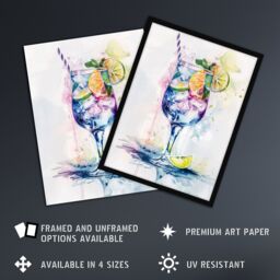 "Artery8 Tropical Cocktail Drink Colourful Watercolour Wall Art Print in White - Size: W24"" x H32""" - thumbnail 2