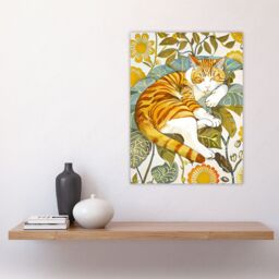 "Artery8 Sleeping Orange Tabby Cat Lover Bright Floral Wall Art Print - Size: W12"" x H16""" - thumbnail 4