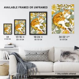 "Artery8 Sleeping Orange Tabby Cat Lover Bright Floral Wall Art Print - Size: W12"" x H16""" - thumbnail 3