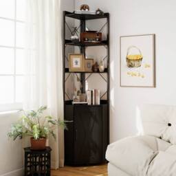 Costway Modern Corner Shelf 180cm Tall Corner Cabinet Bookshelf Display Rack in Black - thumbnail 8