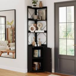 Costway Modern Corner Shelf 180cm Tall Corner Cabinet Bookshelf Display Rack in Black - thumbnail 9