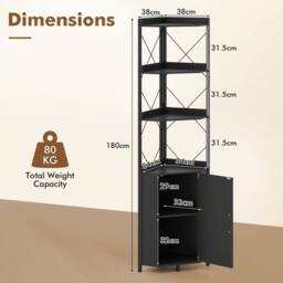 Costway Modern Corner Shelf 180cm Tall Corner Cabinet Bookshelf Display Rack in Black - thumbnail 4