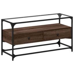 Berkfield Home TV Cabinet with Glass Top Brown Oak 98x35x51 cm Engineered Wood - Size: 98 x 35 x 51 cm
