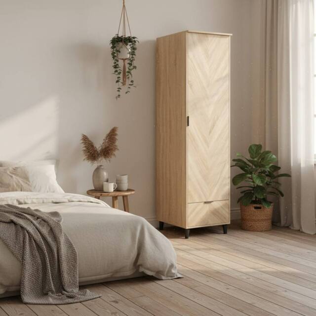 Wyld Haus Chveron 1 Door Wardrobe with Oak Drawer Panel Natural Oak Finish - image 1
