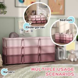 HOMCOM Kids Storage Units with Drawers 3 Tier Chest Dresser Tower in Pink - thumbnail 5