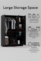 Home Discount Vida Designs Riano 3 Door 2 Drawer Mirrored Wardrobe Storage Organizer in Black - thumbnail 5
